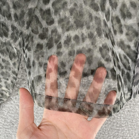 Zara Sheer Leopard Button Up Top Womens Small Gray Cropped Balloon Sleeve Y2K - Picture 5 of 13
